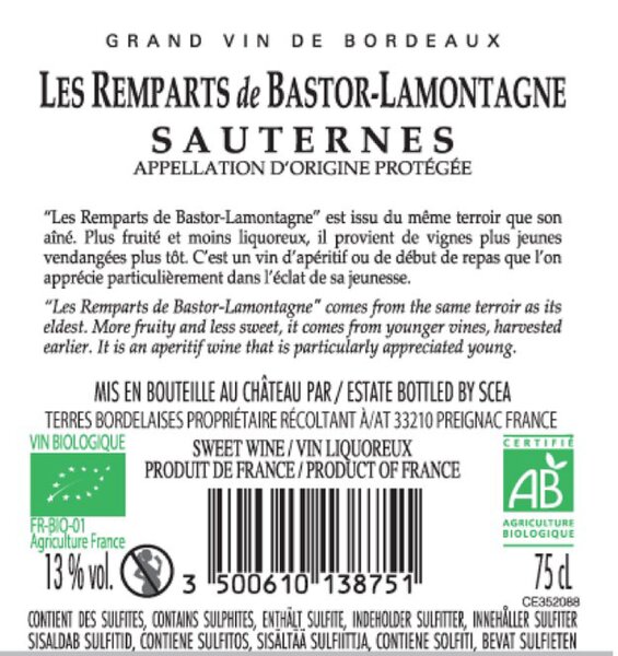 LES REMPARTS DE BASTOR - LAMONTAGNE AOP SAUTERNES