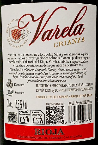 «VARELA TEMPRANILLO» CRIANZA 2019 RIOJA DOCa